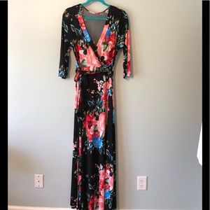 Black Floral Maxi Faux Wrap Dress Size XL